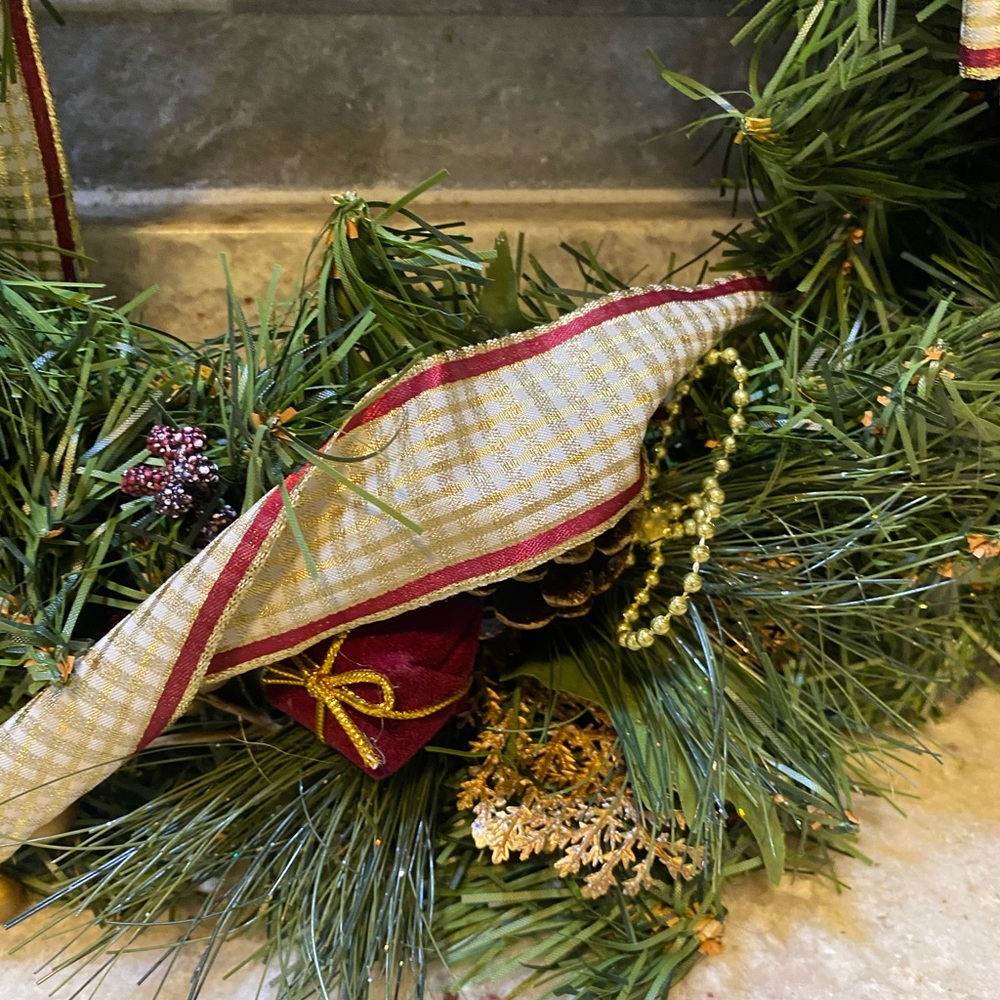 Festive Green Holiday Wreath with Red and Gold accents Christmas 16” - Picture 3 of 5